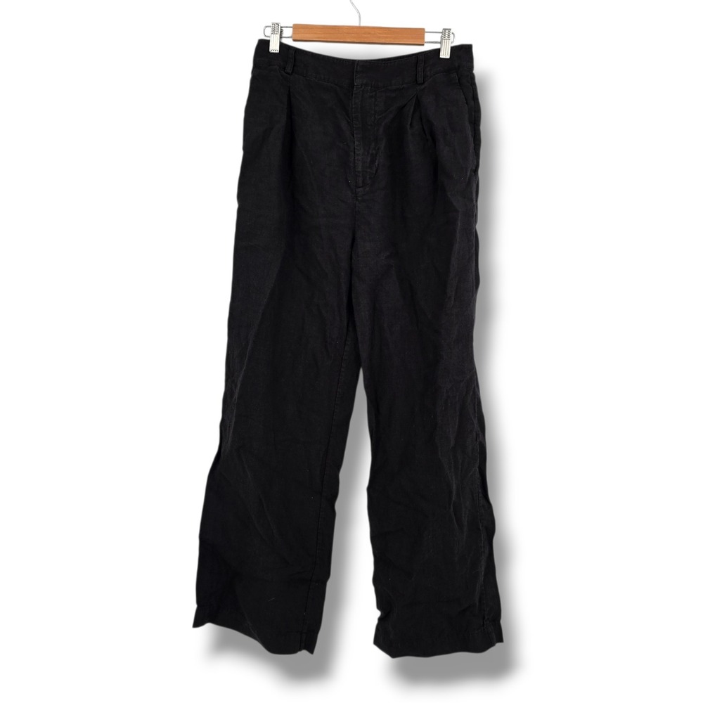 Jenni Kayne Black 100% Linen Pleated Wide Leg Trousers Pants Womens Size 6